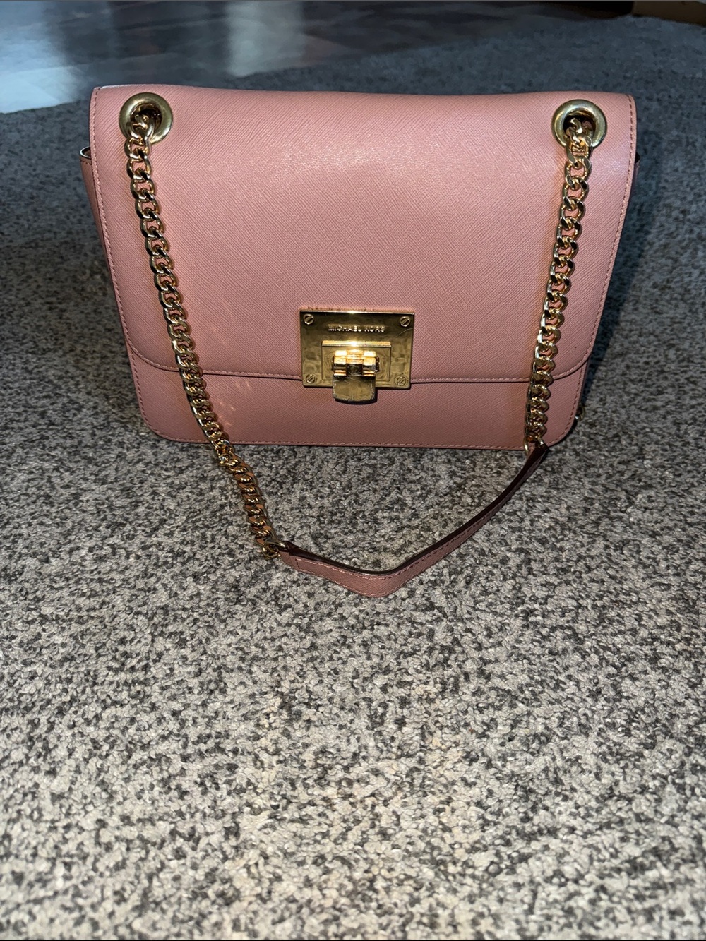 Michael Kors Rose Pink Saffiano Leather Chain Shoulder Bag